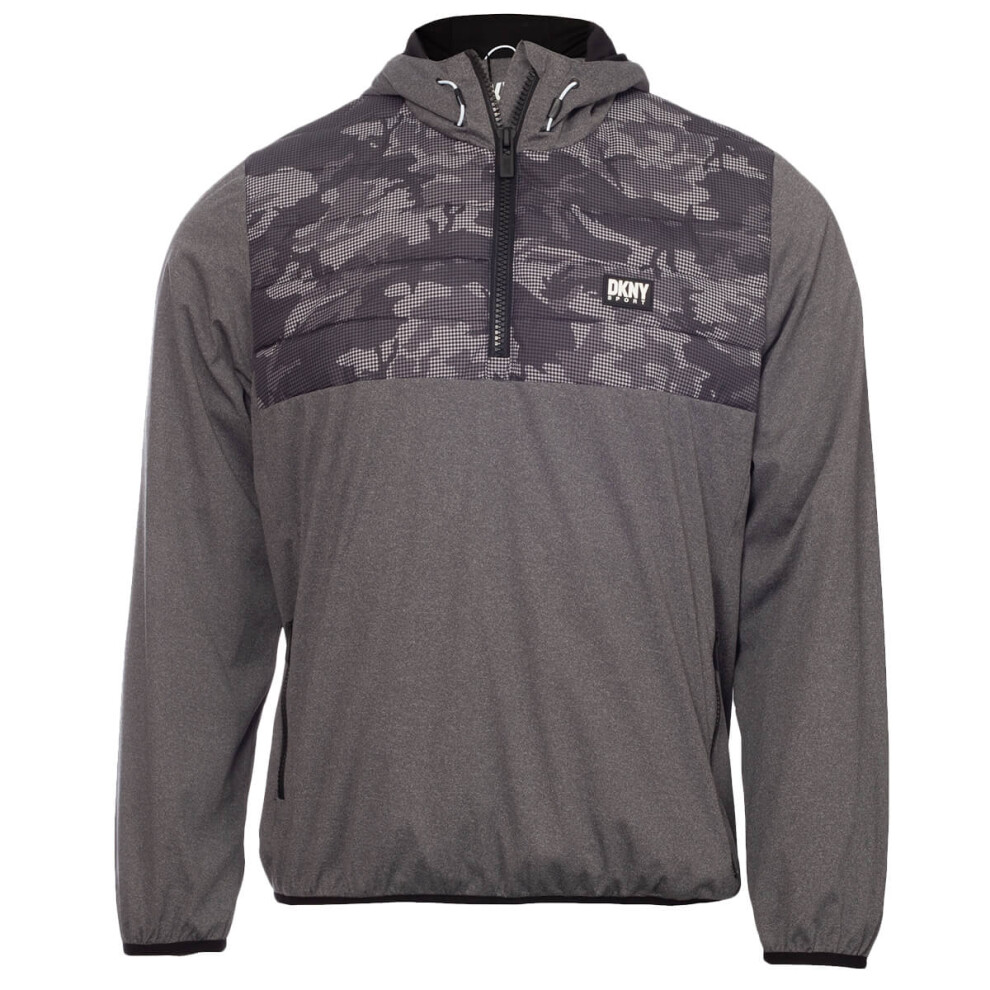 Dkny Mens Swift Hybrid Water Resistant Half Zip Hooded Windbreaker Jacket