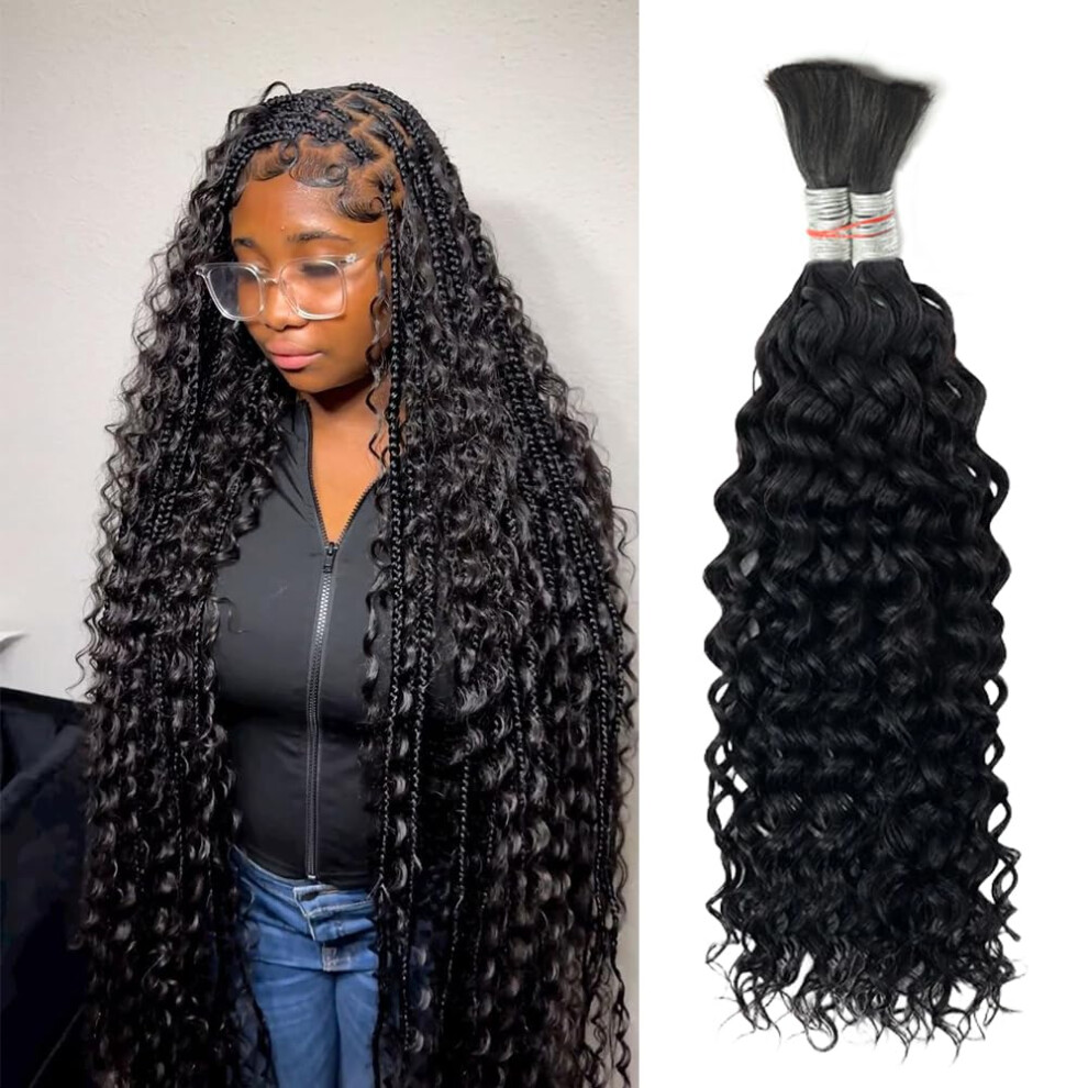 Human Braiding Hair Water Wave Extensions Tangleâ Natural Wave Texture for Boho Knotless Box Braids 2 Bundles Natural Color