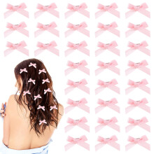 30PCS Satin Bow Hair Clips with NonSlip Metal Grip, Pink Mini Barrettes for Girls and Toddlers