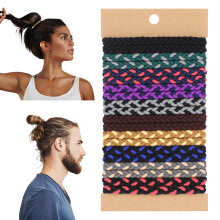 Men's Braided Nylon Hair Ties Set NoSnag Elastic Bands for Man Bun and Long Hair 10 Colors