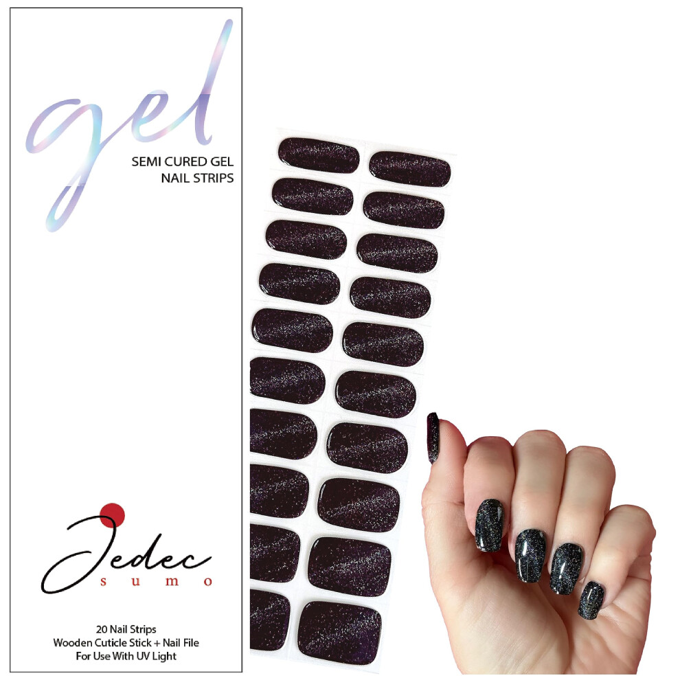 Black French Manicure Semi Cured Gel Nail Strips Galaxy Uv Gel Polish Stickers For Nails