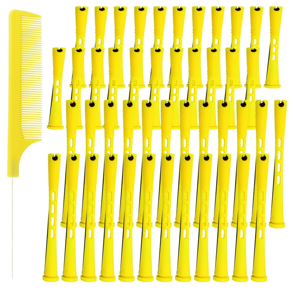 Yellow 60Pcs Perm Rods For Short Hair, Dual Length Heatless Hair Curling Rollers Set With Pintail Comb