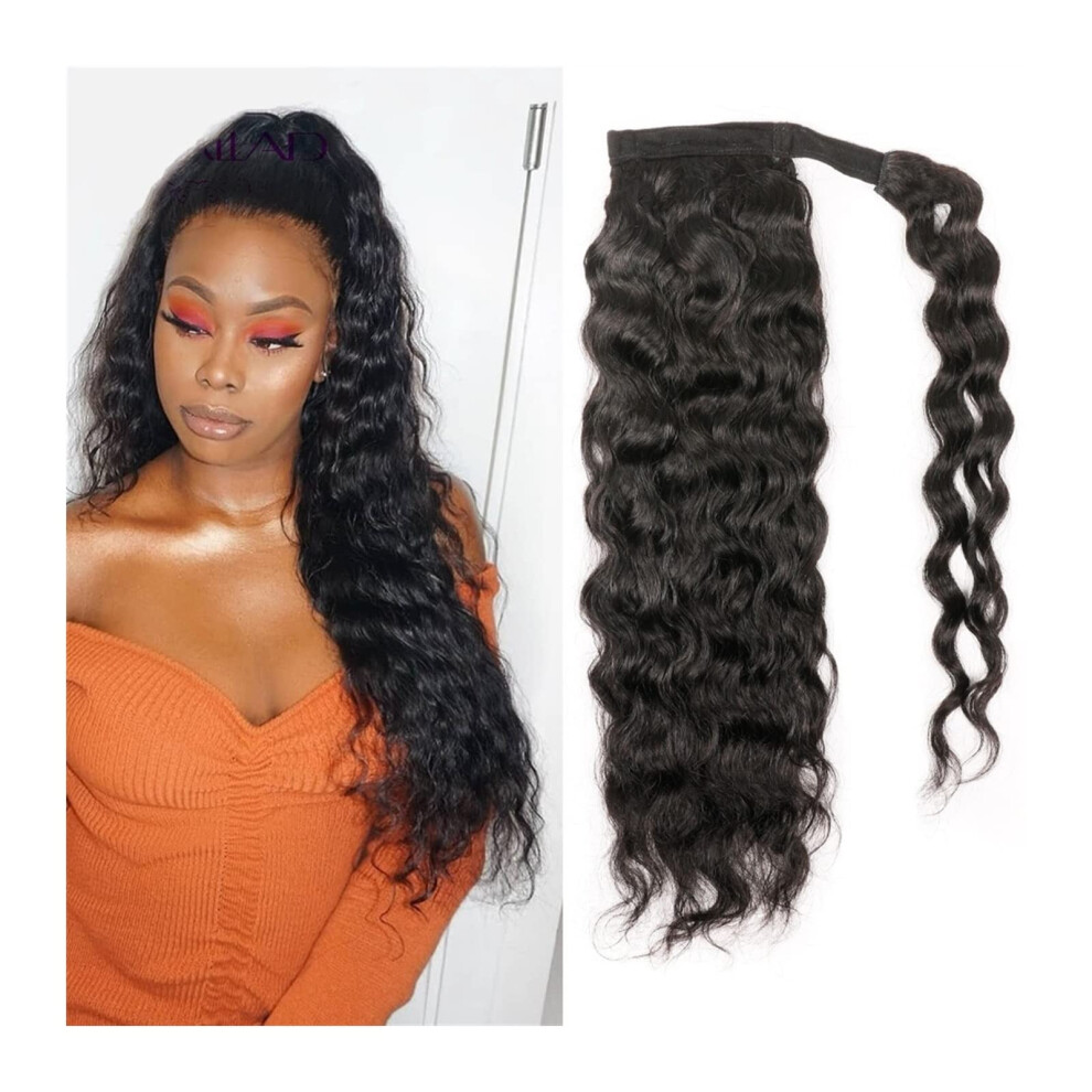 Unisex Black Human Hair Ponytail Extension 1226 Inch Remy Curly Natural Wave Wrap Around For Women
