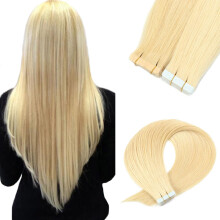 Blonde Tape in Hair Extensions 24 Inch Remy Human Hair #613 Seamless PU Double Sided for Instant Volume