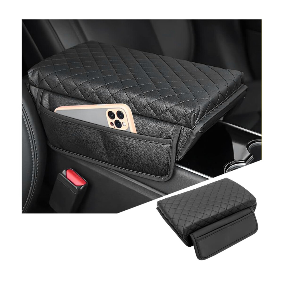 Car Armrest Cushion Leather Center Console Pad With Organizer Waterproof Carbon Fiber Universal For Suv Truck Rv 9070919846823