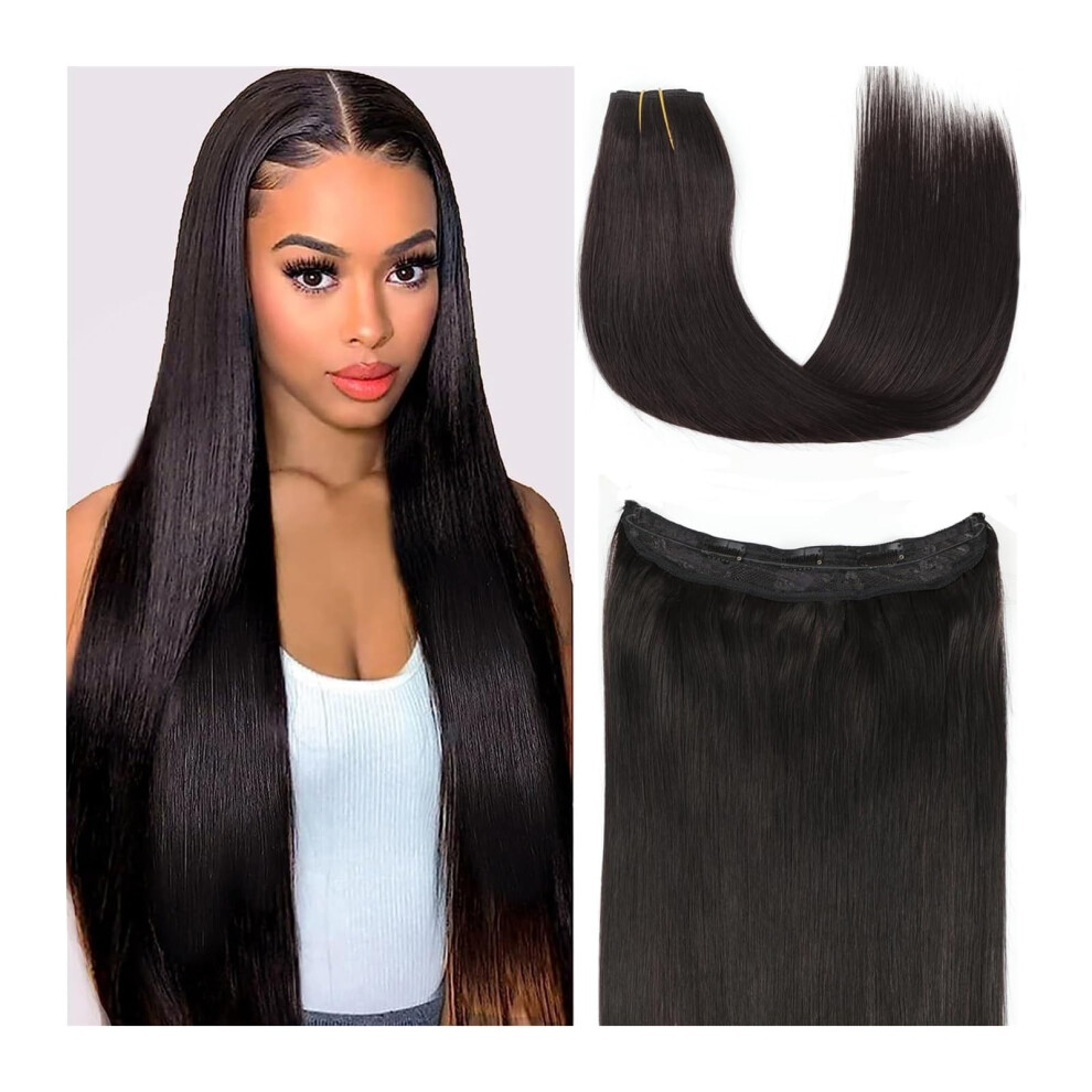 22 Inch Silky Straight Human Hair Extensions with Clips and Adjustable Wire for Instant Volume Boost