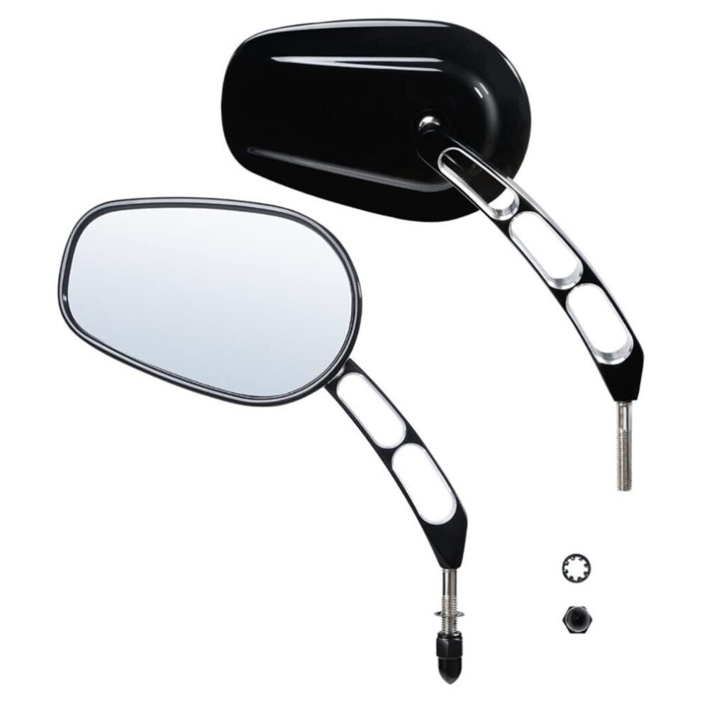 Rear View Mirrors Pair Sleek Oval Custom Fit For Harley Davidson Dyna And Touring Bikes Black 9113335638600