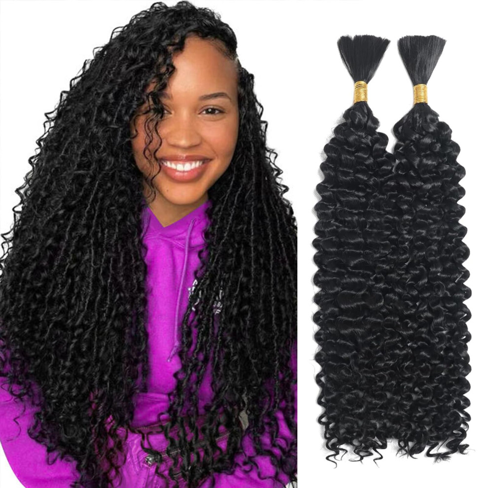 100% Human Braiding Hair for Boho Braids 22 Inch Deep Wave Curly Bulk Extensions 2 Bundles 1B Knotless Ready