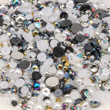 Mixed Size Nail Art Rhinestones and Flatback Pearls 60g MultiColor Set for Easy Nail and Craft Embellishment Black White Silver
