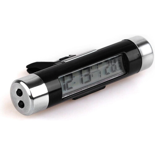 Car Digital Clock with Temperature Display LCD Backlight 12/24 Hour ClipOn Mount White 2