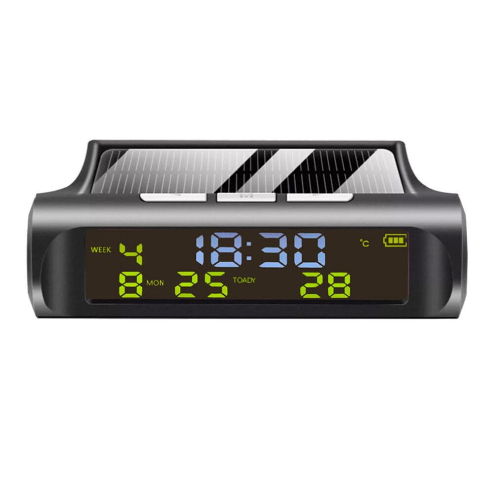 Solar Powered Car Dashboard Clock And Thermometer With Date Time And Realtime Temperature Display 9113335639072