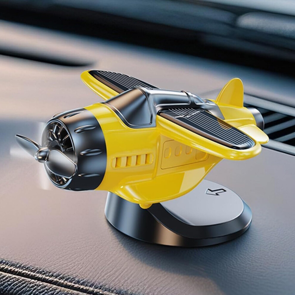 Car Dashboard Ornament Solar Powered Airplane Model With Realistic Drift Motion And Propeller Yellow 9070919847547