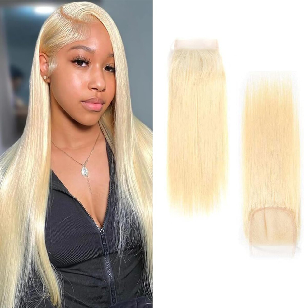 Unisex 613 Blonde 5X5 Hd Lace Closure 14 Inch Brazilian Human Hair Pre Plucked With Baby Hair Straight Virgin Hair