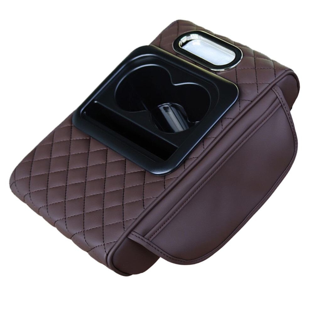 Car Armrest Cushion With Storage And Cup Holder, Leather Center Console Organizer For Sedans Suvs 9113335639324