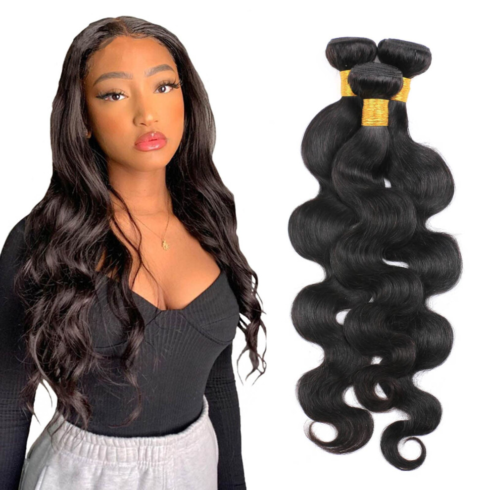Unisex 28 Inch Brazilian Body Wave Human Hair Bundle Double Weft Unprocessed Virgin Hair Extensions