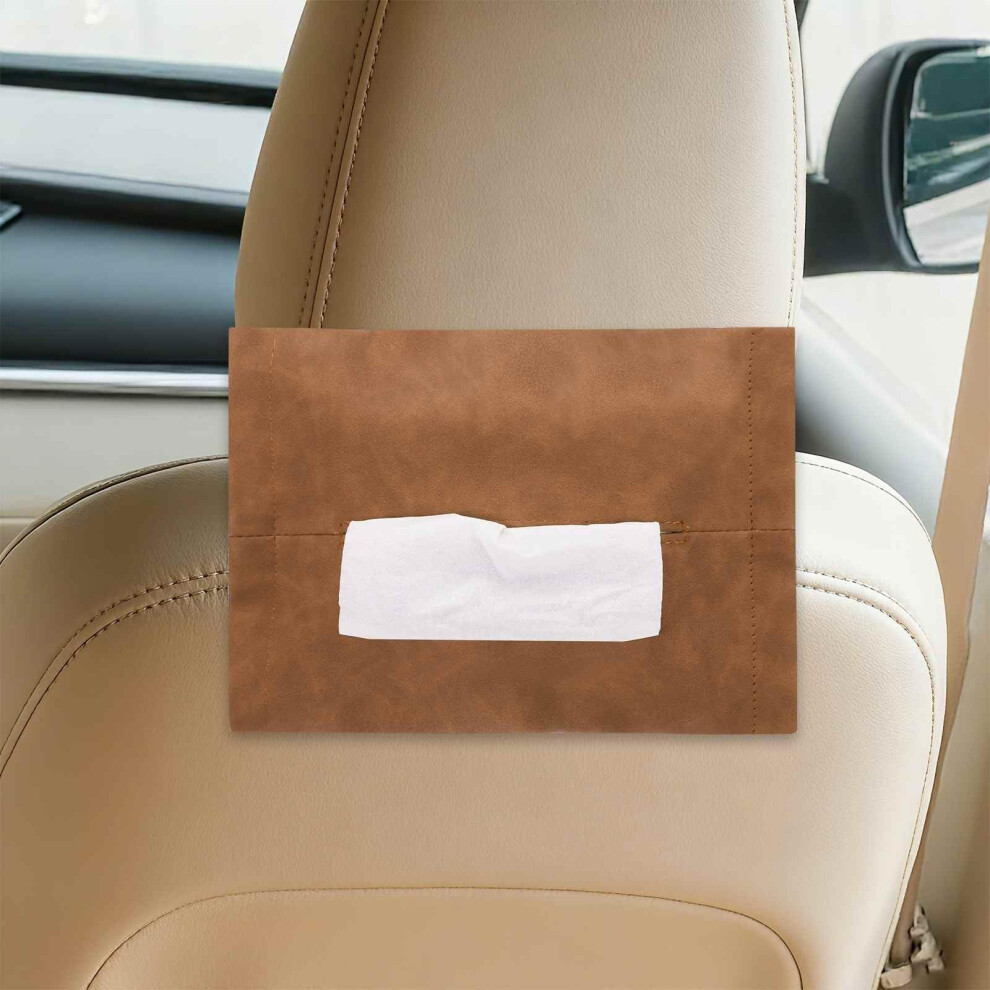 Car Tissue Holder Pu Leather Waterproof Napkin Box For Sun Visor Or Backseat, Brown 9070919848018