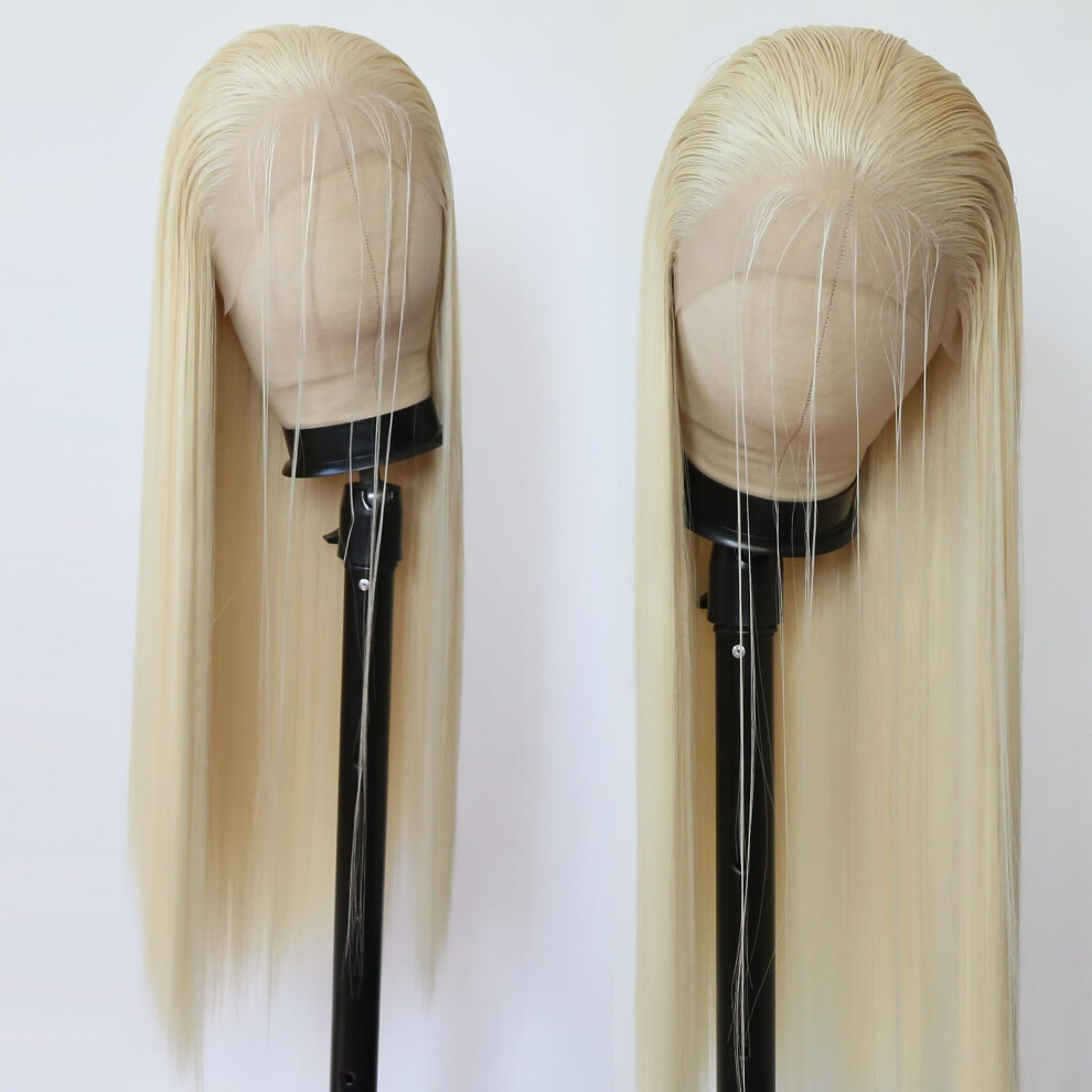 Blonde Lace Front Wig Synthetic 613 Long Straight Pre Plucked Natural Hairline Heat Resistant