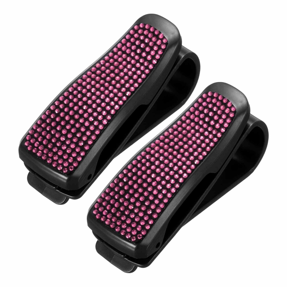 2 Pcs Bling Rhinestone Car Sunglass Holder, Sun Visor Glasses Clip With Card Slot, Rose Red 9070919848384