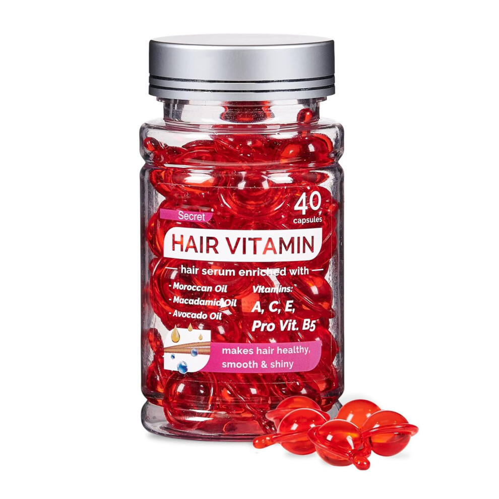 Red Hair Serum Capsules With Argan Macadamia Avocado Oils, Leavein Hair Treatment For Instant Shine, 40Pcs