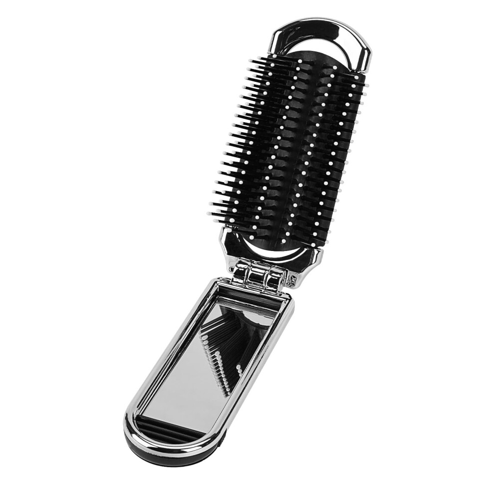 Silver Travel Hair Brush With Mirror, Foldable Compact Design For Gym Trip Purse, Pocketsized Comb