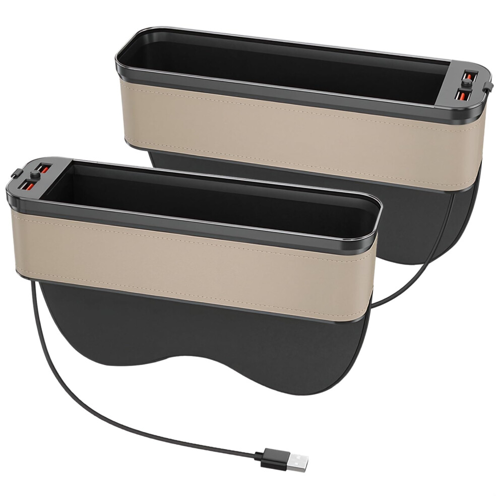 Car Seat Gap Organizer With Cup Holder And Usb Ports, Dual Fast Charging, Led Beige/Light 9070919848551