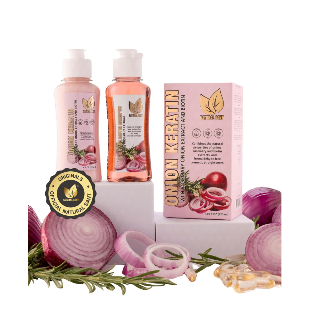 Keratin Hair Treatment Duo Box with Onion, Biotin and Rosemary for Frizz Control and Deep
