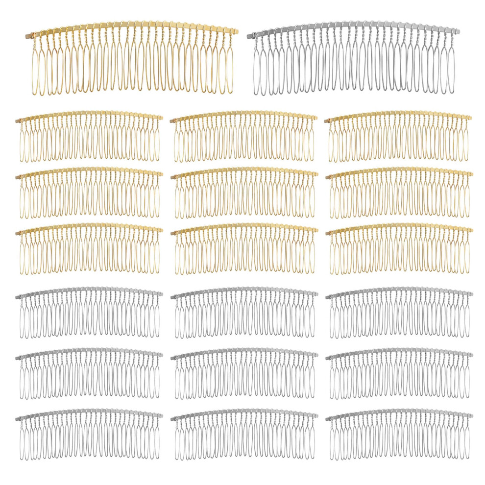 20 Pack 30 Teeth Metal Hair Combs and Bridal Veil Clips for Wedding Styling, Gold and Silver