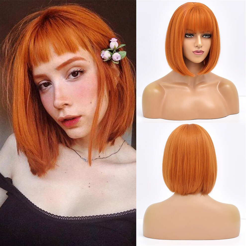 Unisex Pink,Red Wigs For Women Short Bob Wig 12 Inch Ombre Rose Red Pink With Bangs Heat Resistant Synthetic Lolita Cosplay Style