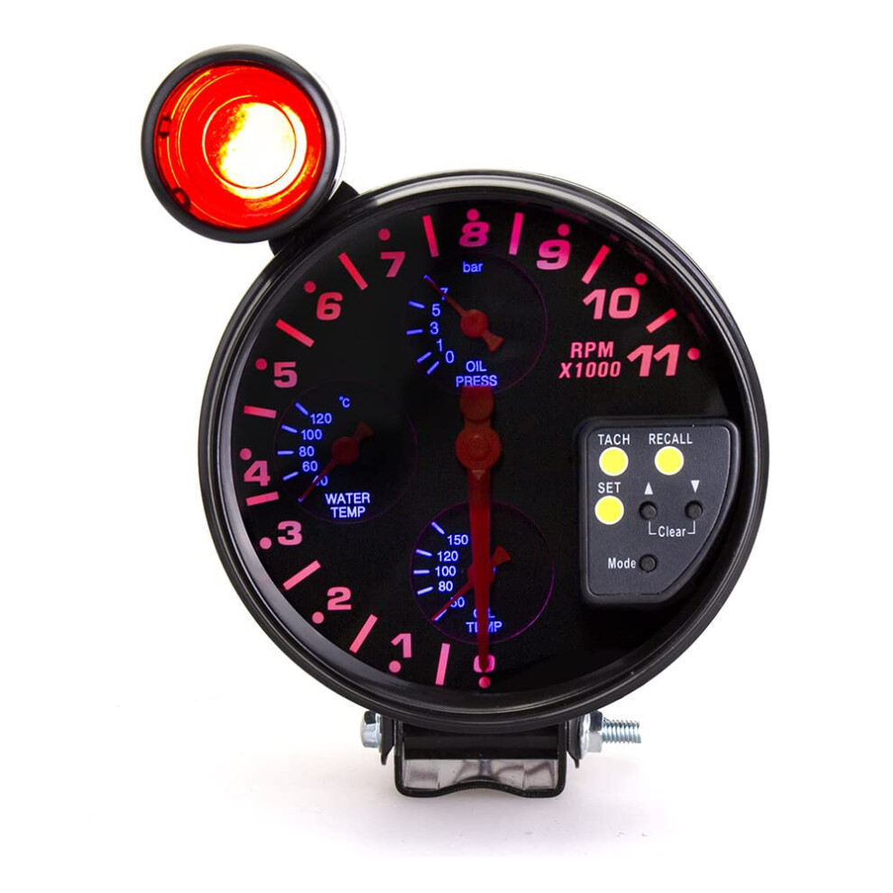 5 Inch 4In1 Tachometer Gauge Rpm Meter 12V Led For Cars With Oil Pressure Temp Sensors And Adjustable Shift Light 9113335640191