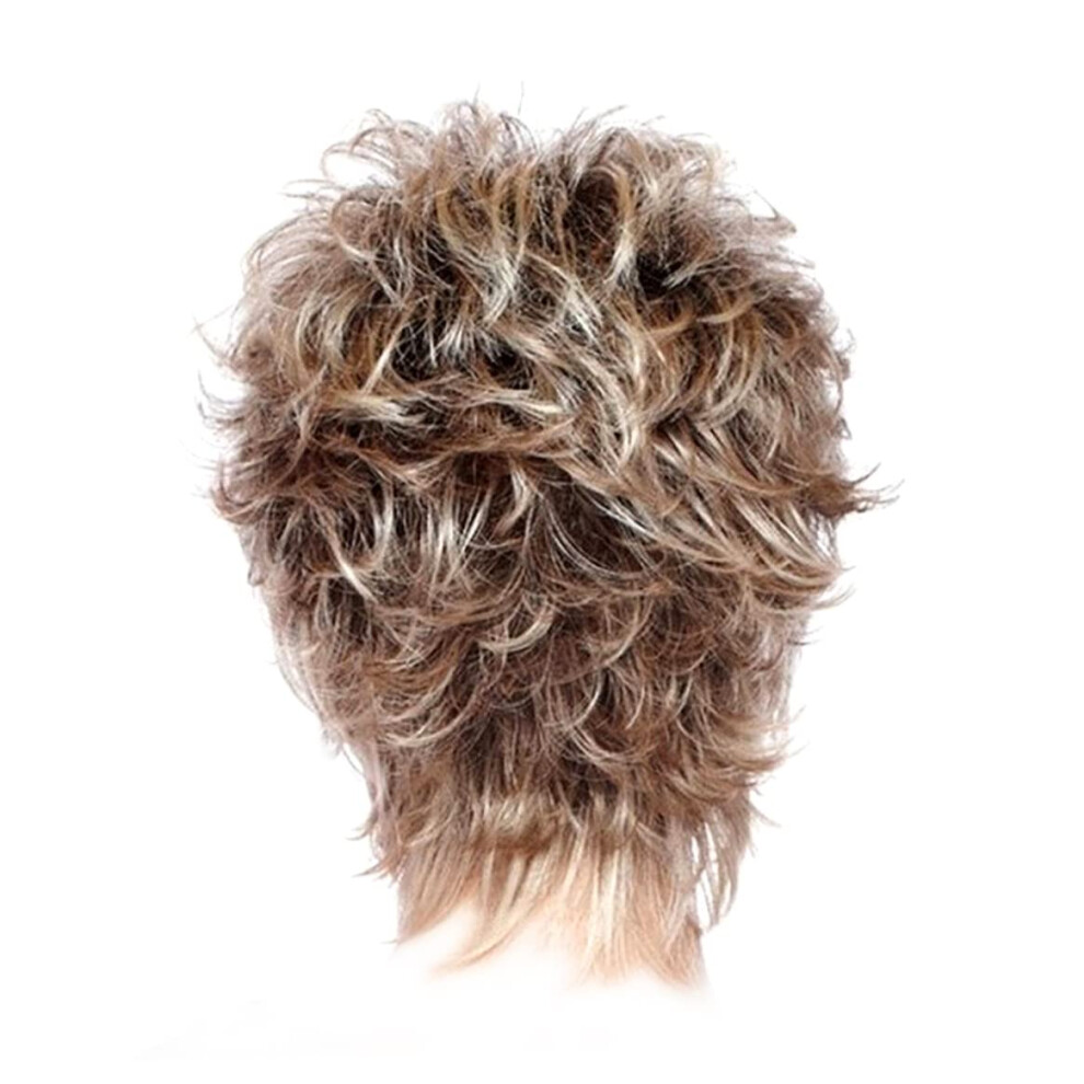 Short Blonde Wig for Women Fluffy Layered Synthetic Hair Adjustable Fit Natural Look Golden Brown