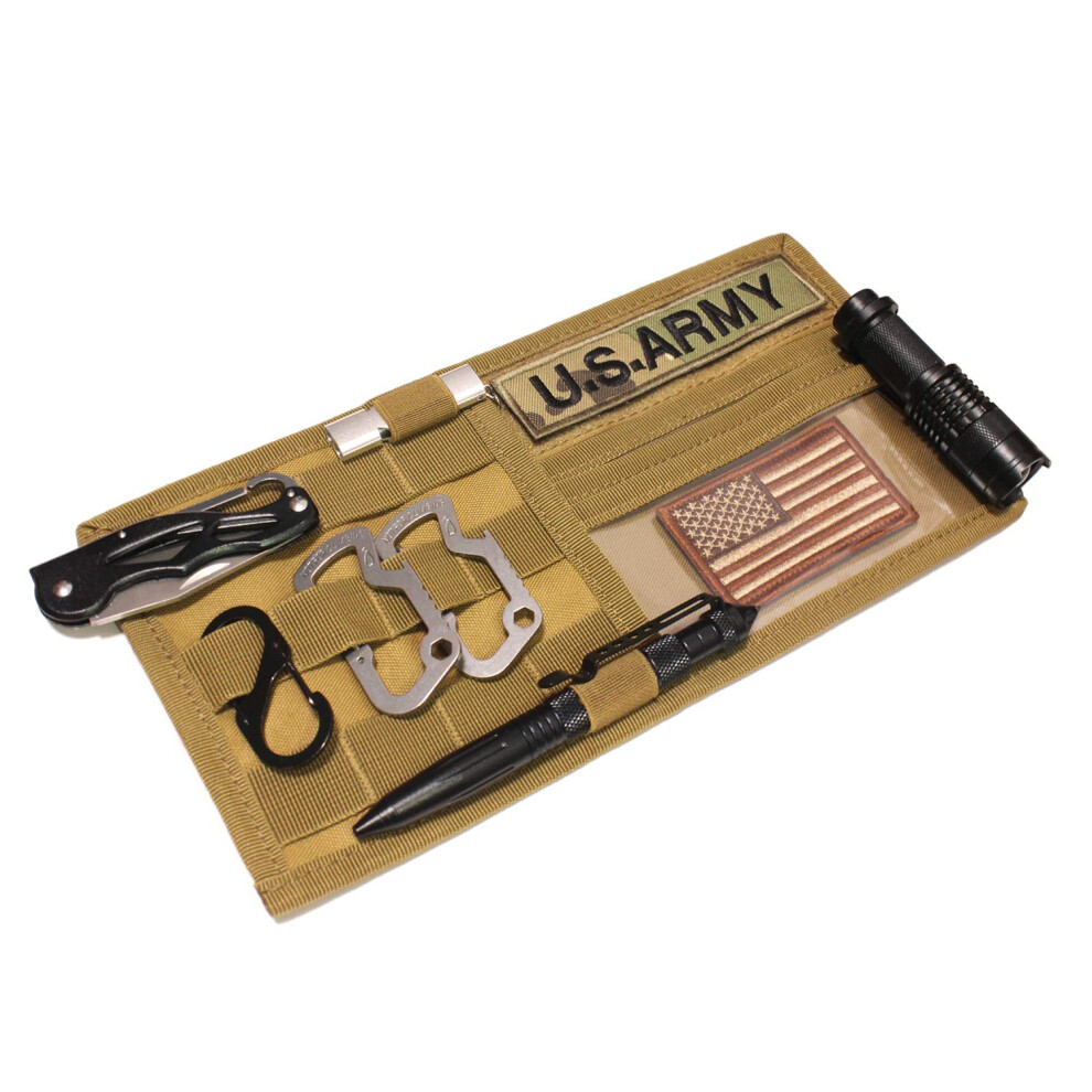 Car Sun Visor Organizer With Molle Panel, Khaki Nylon Storage Pouch For Sunglasses, Tools And Documents 9070919849329