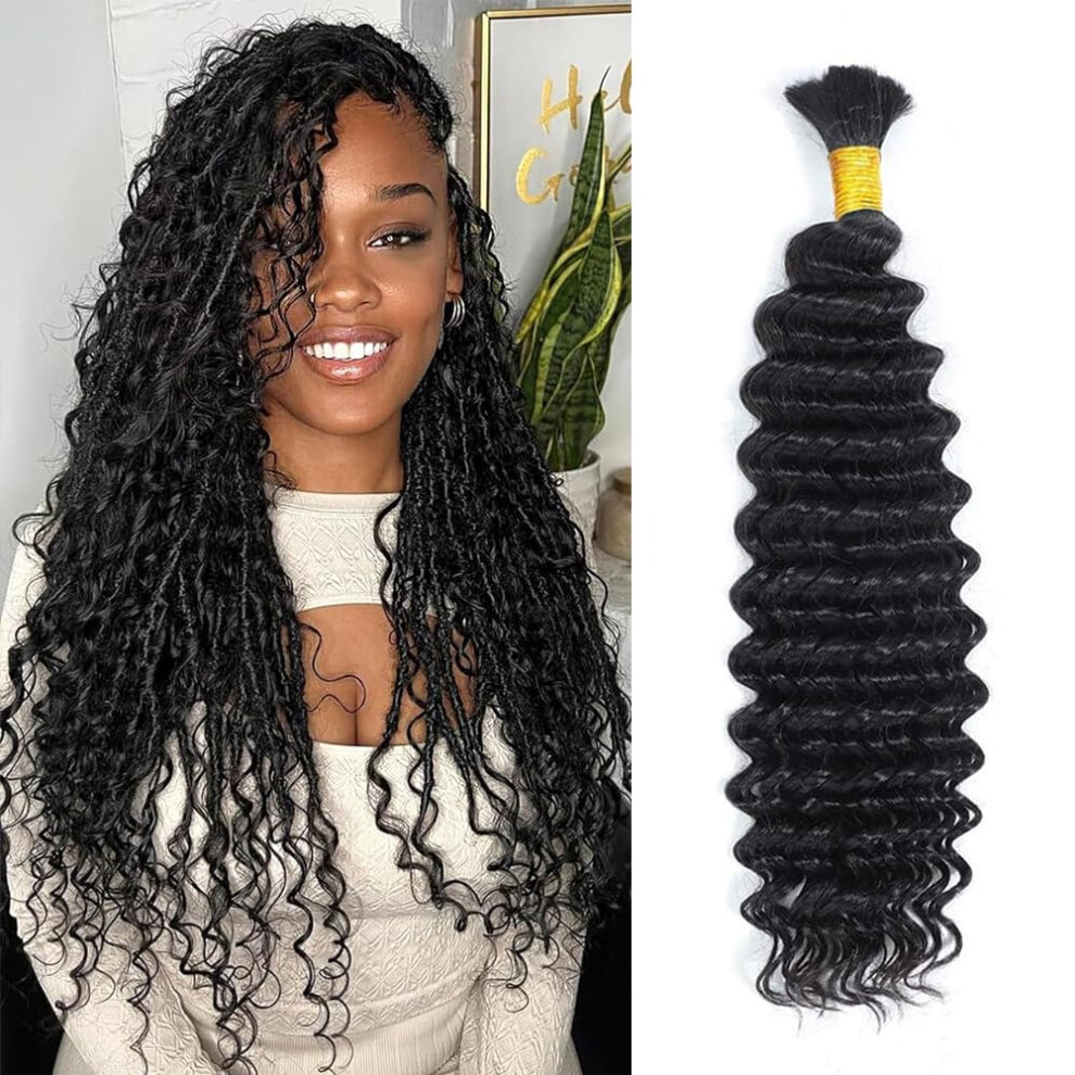 Unisex 18 Inch Deep Wave Human Braiding Hair Bundle Virgin Brazilian Extensions For Boho Wet And Wavy Styles