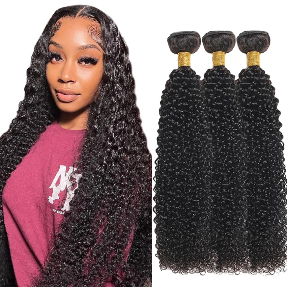 Unisex Black Brazilian Kinky Curly Human Hair Bundles 22 Inch Natural Unprocessed Virgin 3 Pack