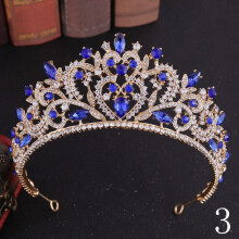 Bridal Crown Tiara Baroque Blue Crystal Handmade Rhinestone Wedding Hair Accessories for Bride