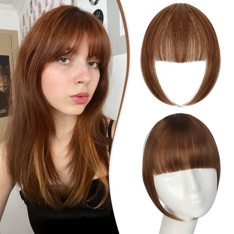 Unisex Brown Light Clip In Bangs With Temples Hairpiece For Women, Curved Fringe Instant Change And Seamless Blend