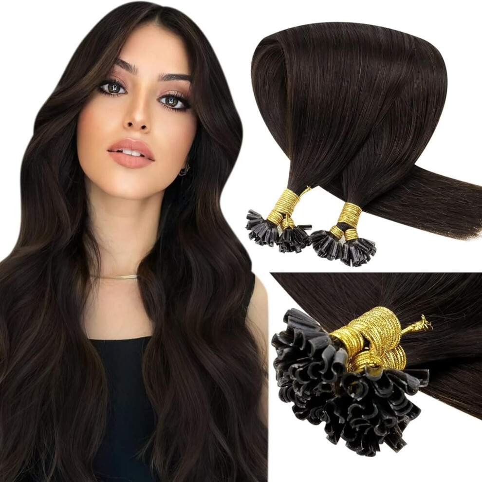 Unisex Brown U Tip Human Hair Extensions Darkest 18In Real Human Hair With Secure Keratin Bond 100G