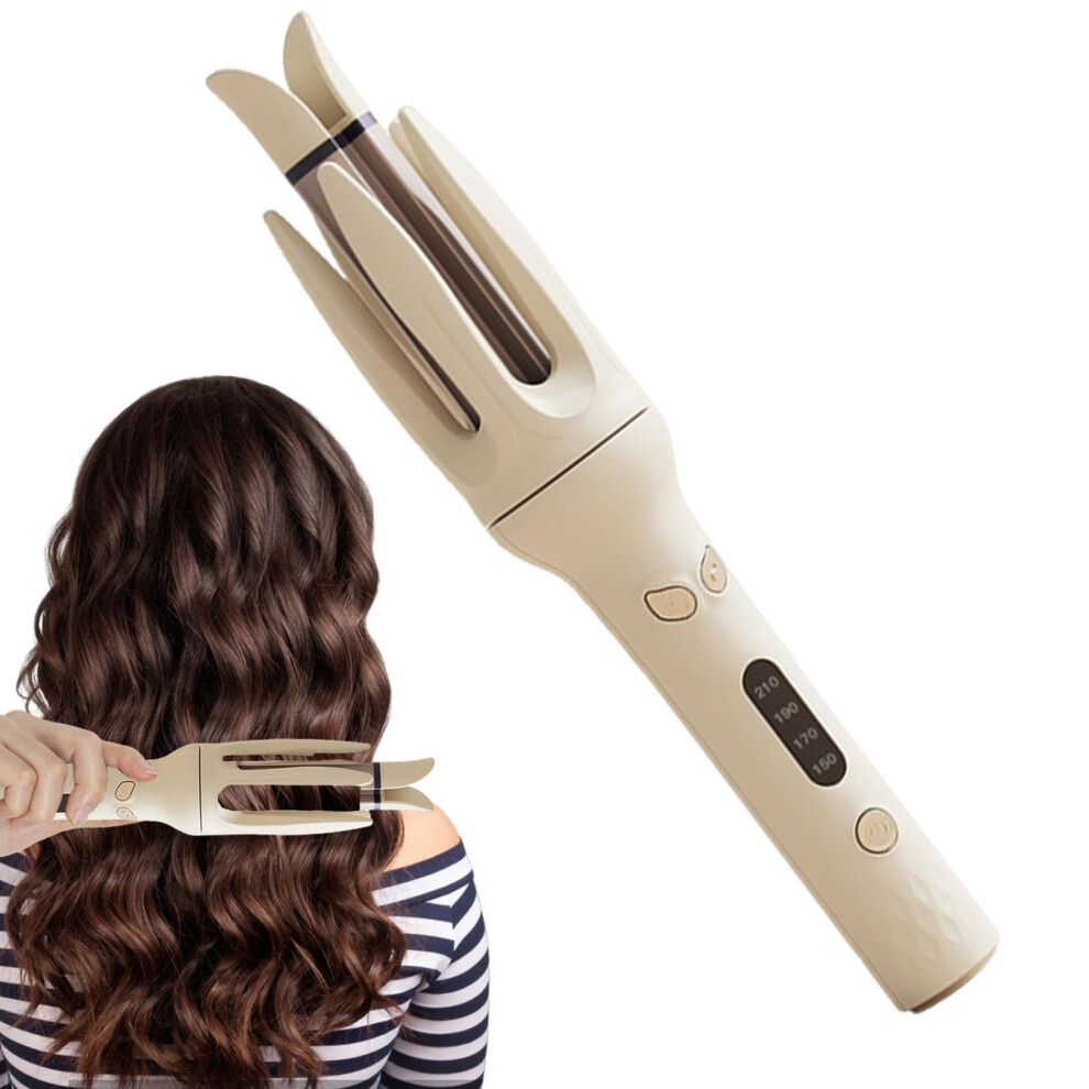 Yellow Automatic Hair Curler With Rotating Barrel, Adjustable Heat And Antiscald Design For All Hair Types