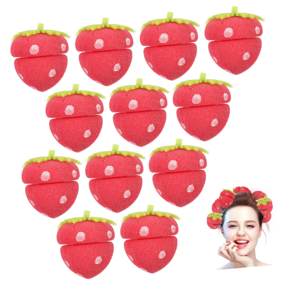 12pcs No Heat Sponge Hair Rollers for Women, Self Grip Foam Curlers for Overnight Styling, Red