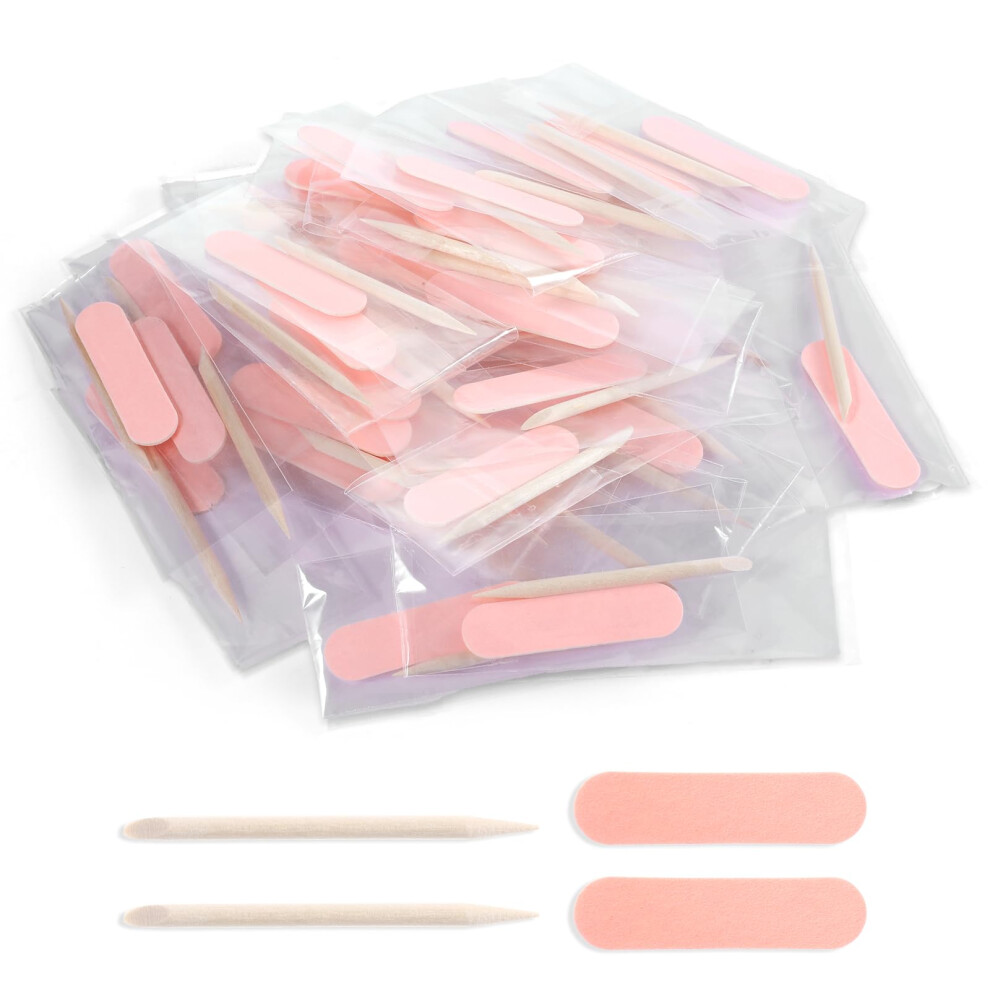 40 Pack Mini Nail File Manicure Kit with Disposable 180 Grit Buffers and DualEnd Cuticle Pusher for Home and Salon Use