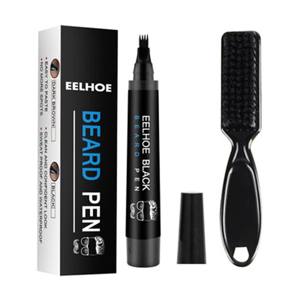 Black Beard Filler Pen For Men Waterproof Sweatproof Pencil For Patchy Beards With Brush