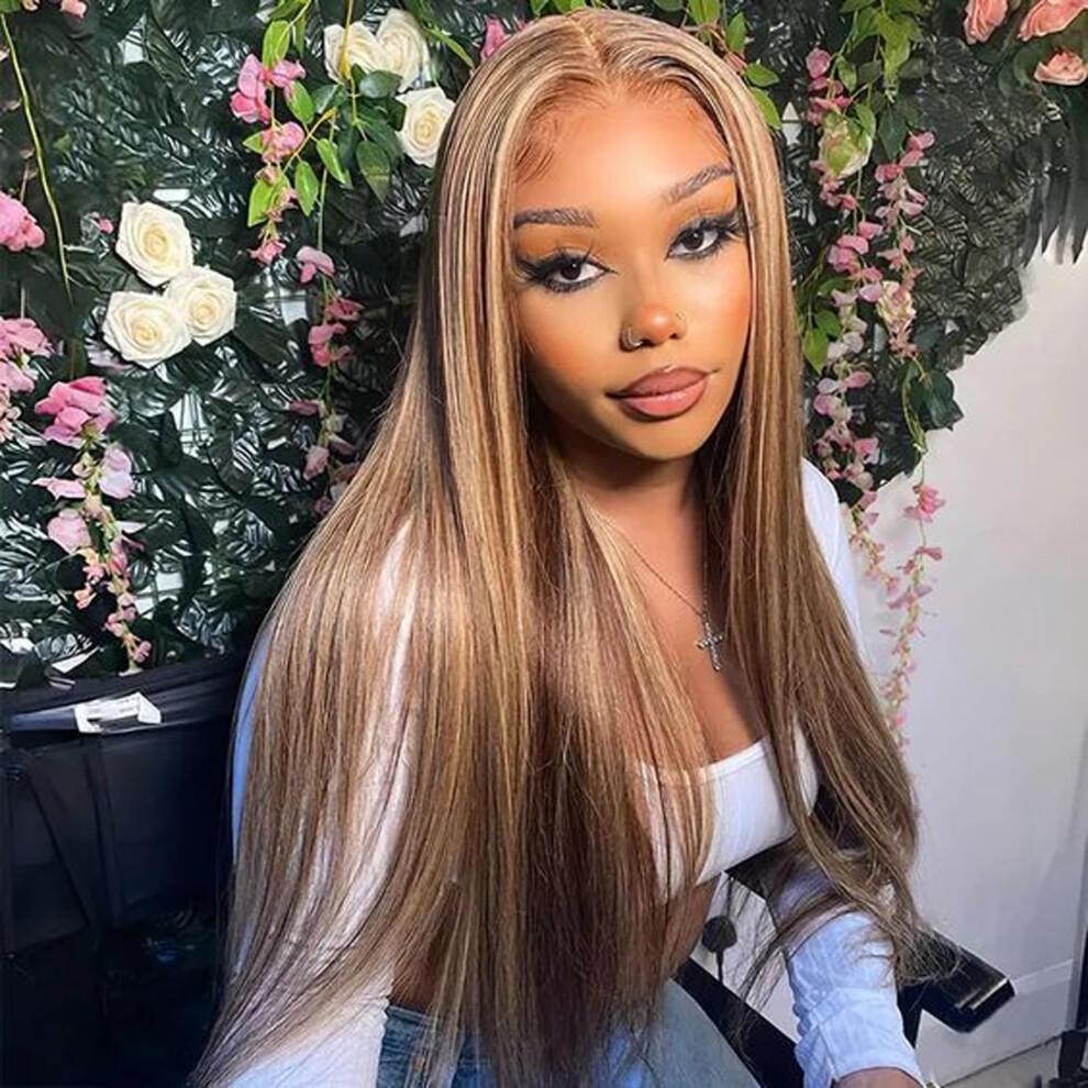 26 Inch 360 Lace Front Wig Human Hair HD Transparent Hairline Brazilian Virgin Highlight Honey Blonde 180% Density