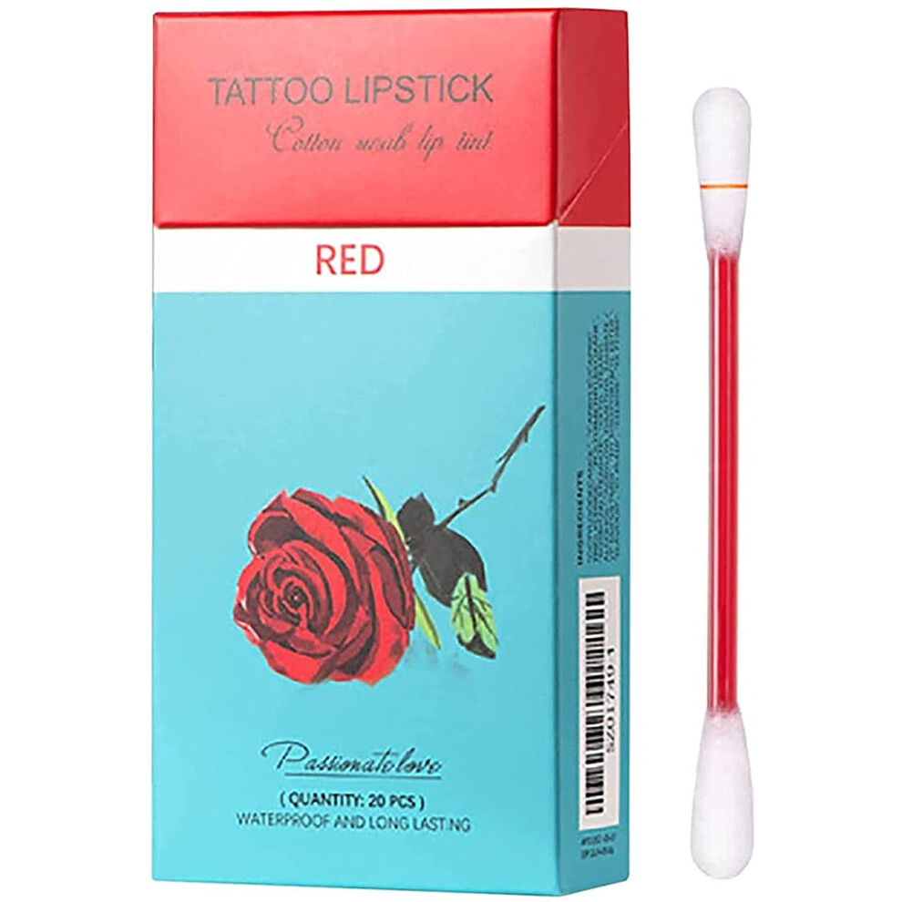 Red 20Pcs Kiss Proof Lip Glaze Set With Long Lasting Cotton Swab Applicator For Travel