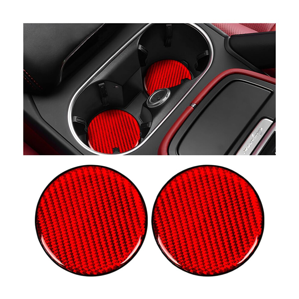 2Pcs Car Cup Holder Coasters, Waterproof Antislip Carbon Fiber Drink Holder Pads For Suv Truck Rv (Red) Red 9070919850158