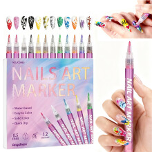 12 Colors 0.5mm Fine Tip Nail Art Pens Set for Drawing and Dotting, Acrylic Nail Marker Pens