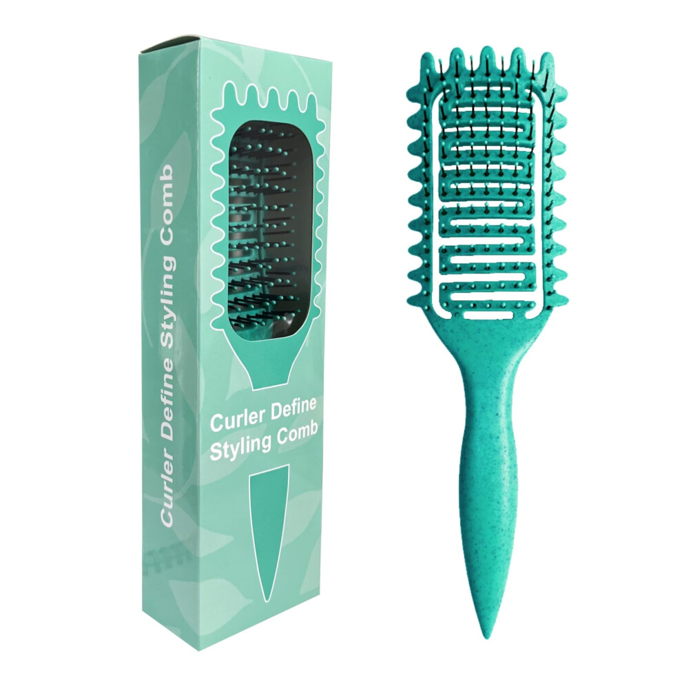 Green Curl Defining Brush For Curly Hair, Vented Heat Resistant Detangling Brush With Ergonomic Antifrizz Grip (Green)