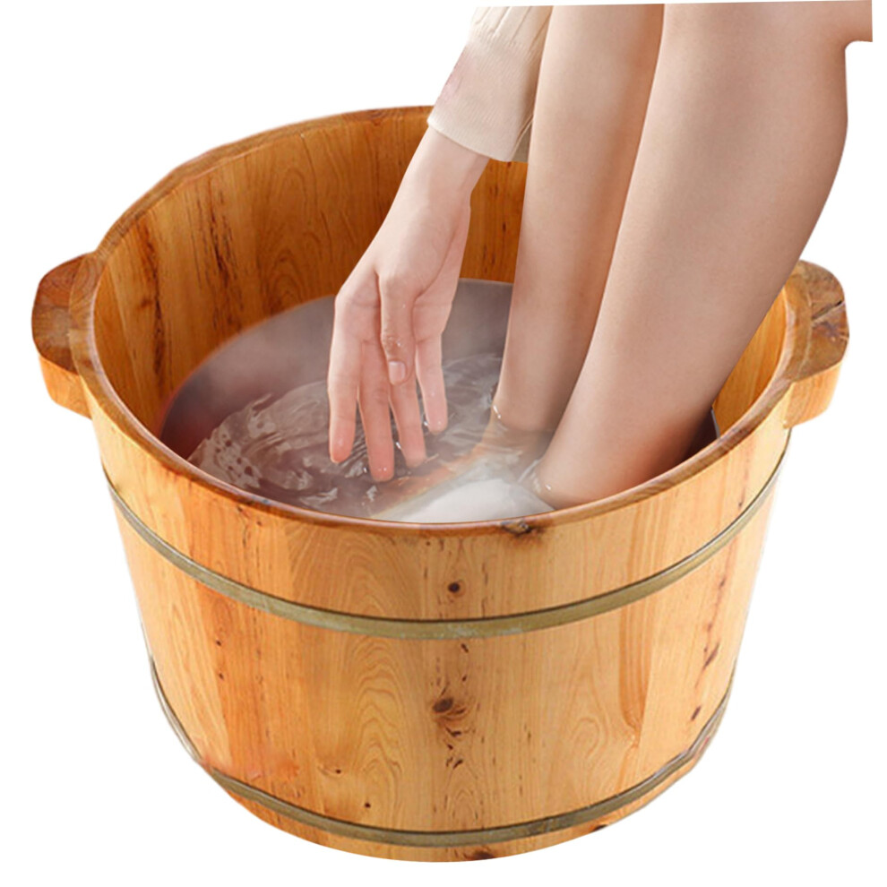 Cedar Wood Foot Soak Tub with Heat Retaining Walls, Smooth Interior and BuiltIn Handles, 14x8in