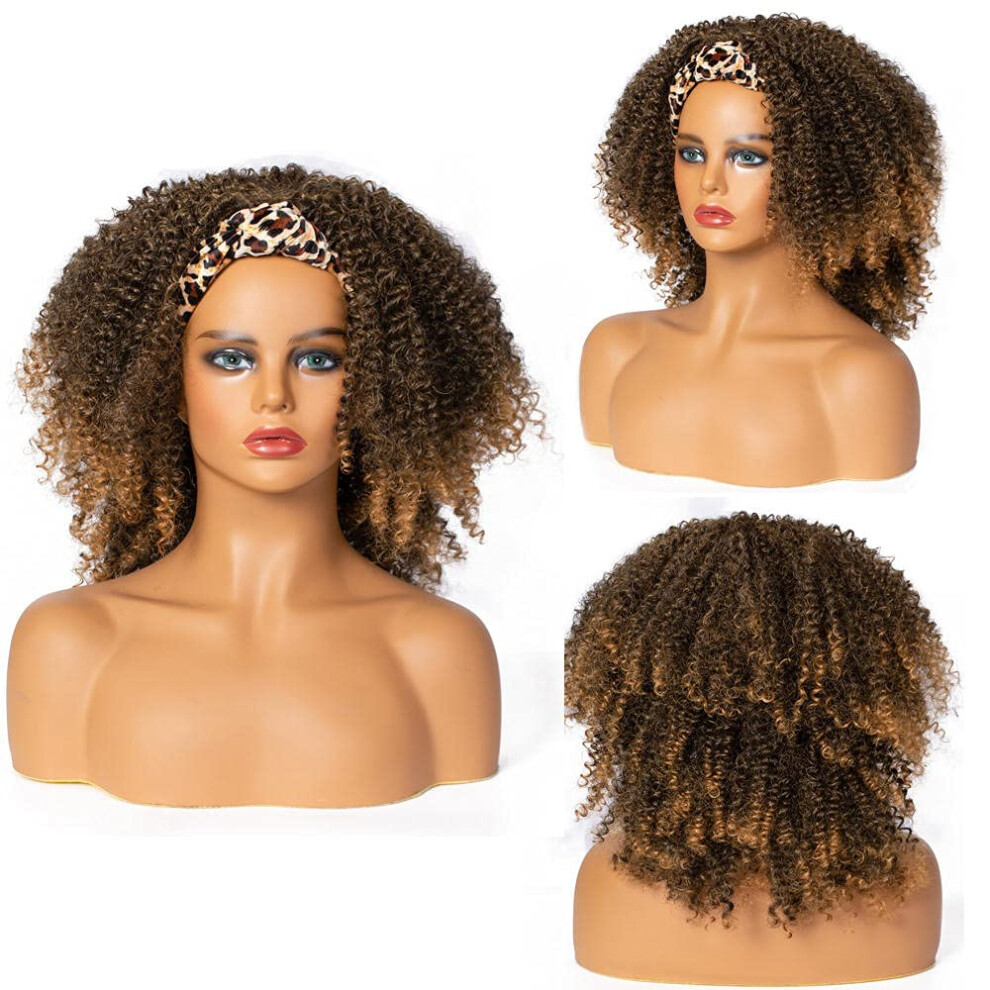 Unisex Black 18 Inch Afro Short Human Hair Wig For Women With Headband, Natural Hairline, Glue Wear