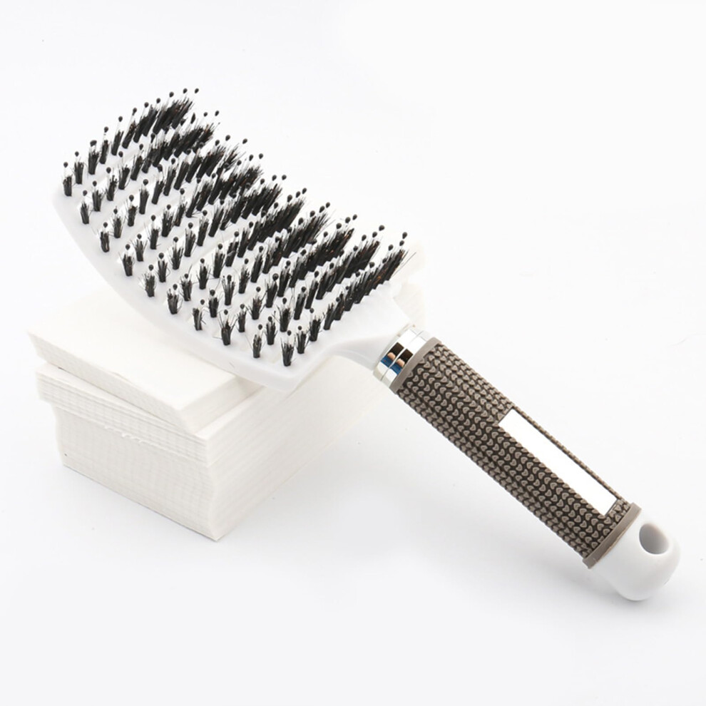 White Boar Bristle Hair Brush For Wet And Dry Hair, Vented Detangling Brush For Thick Long Hair With Scalp Massage,