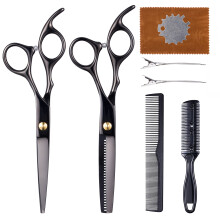Professional Hair Cutting Scissors Set with Thinning Shears, Ergonomic Grip and Zippered Case, Black