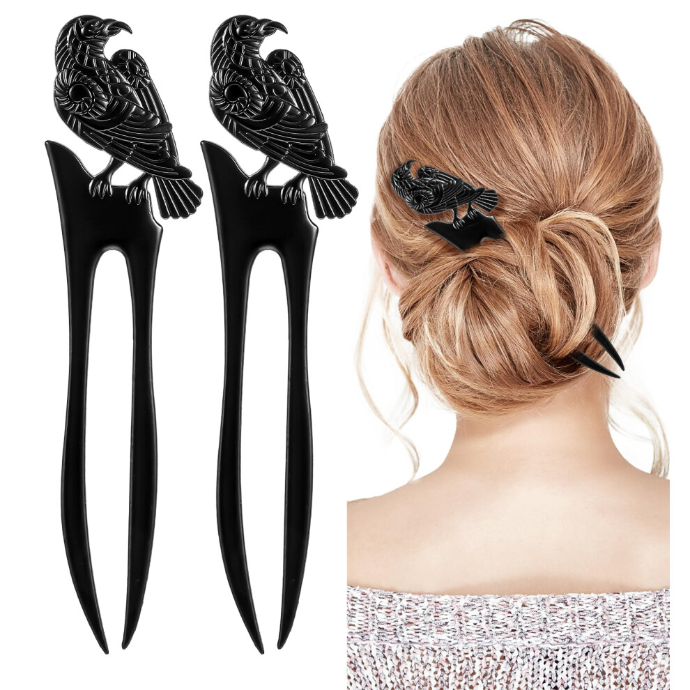 Unisex Vintage Viking Metal Hair Fork For Thick Hair, Ushaped Crow Design, Durable For Buns And Updos